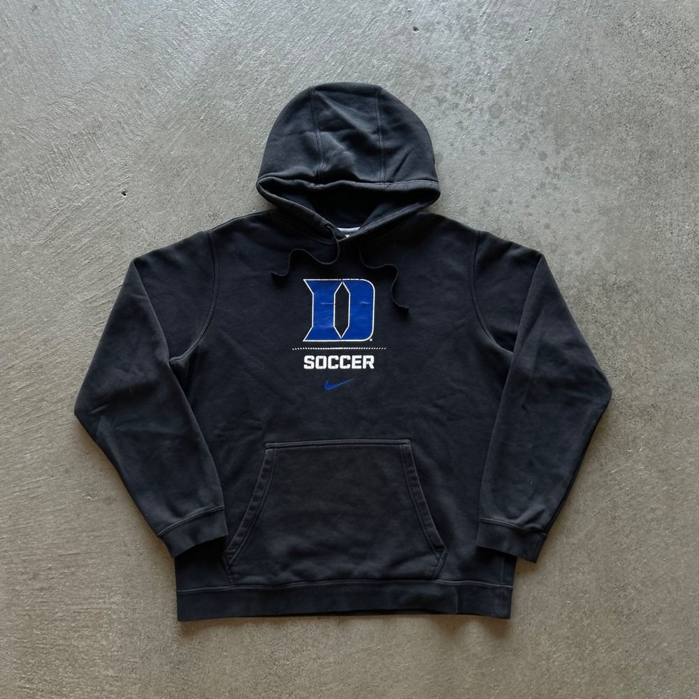 Nike Duke Soccer Sweatshirt Size Large Black Center Swoosh Hoodie Sports - Picture 1 of 5